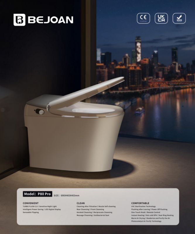 BEJOAN P80 PRO: Automatic Smart Bidet Toilet with Auto Open/Close Lid - White