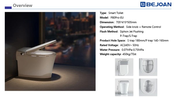 BeJoan P80 Pro Smart Toilet / Bidet – Luxury Integrated Smart Bathroom System